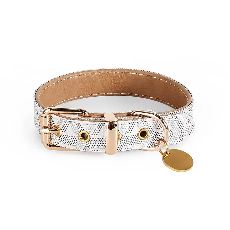 soft leather pet collar and leash set