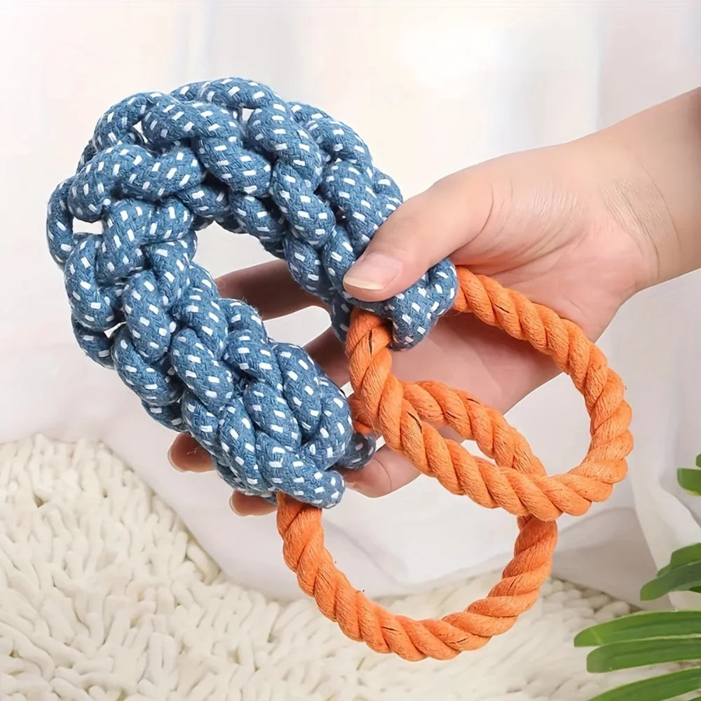 Durable Double-Ring Cotton Blend Dog Rope Toy