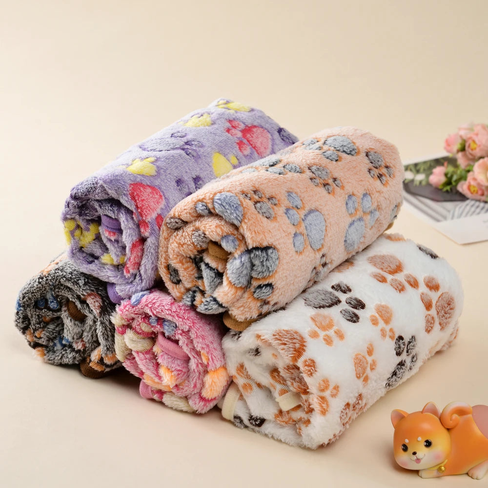 Fluffy Soft Blanket Cartoon Dog Paw Print Pet Sleeping Bed Mat