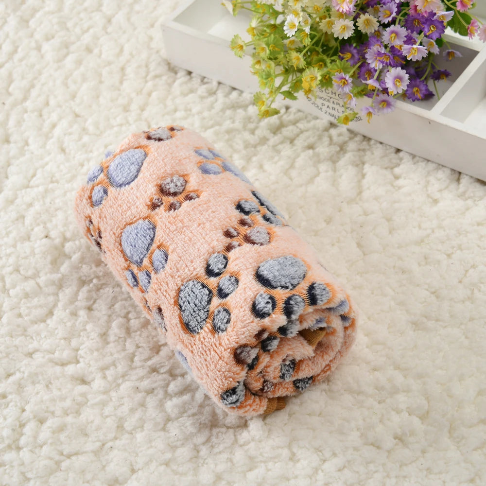 Fluffy Soft Blanket Cartoon Dog Paw Print Pet Sleeping Bed Mat
