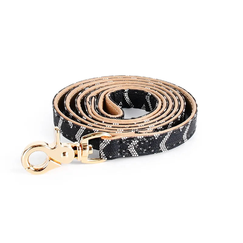 soft leather pet collar and leash set