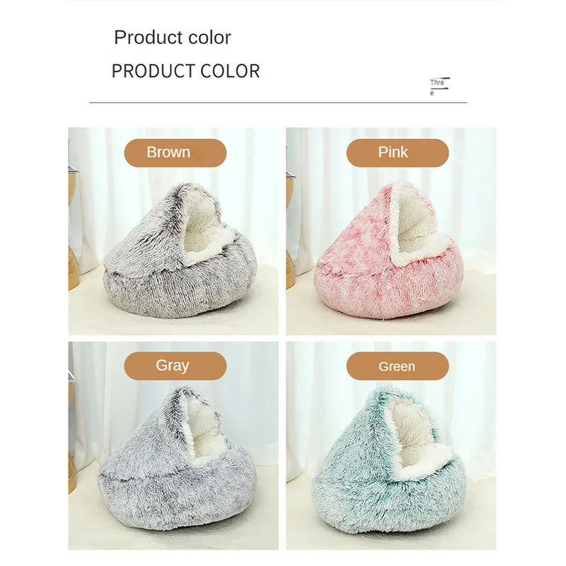 Plush Round Cushion House 2 In 1 Warm Cat Basket Bed