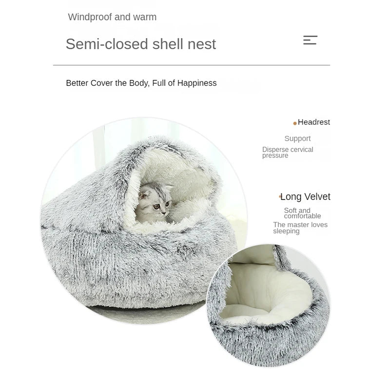 Plush Round Cushion House 2 In 1 Warm Cat Basket Bed