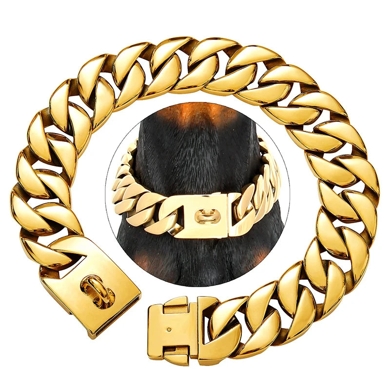 32mm Wide Gold  Dog Chain Collars