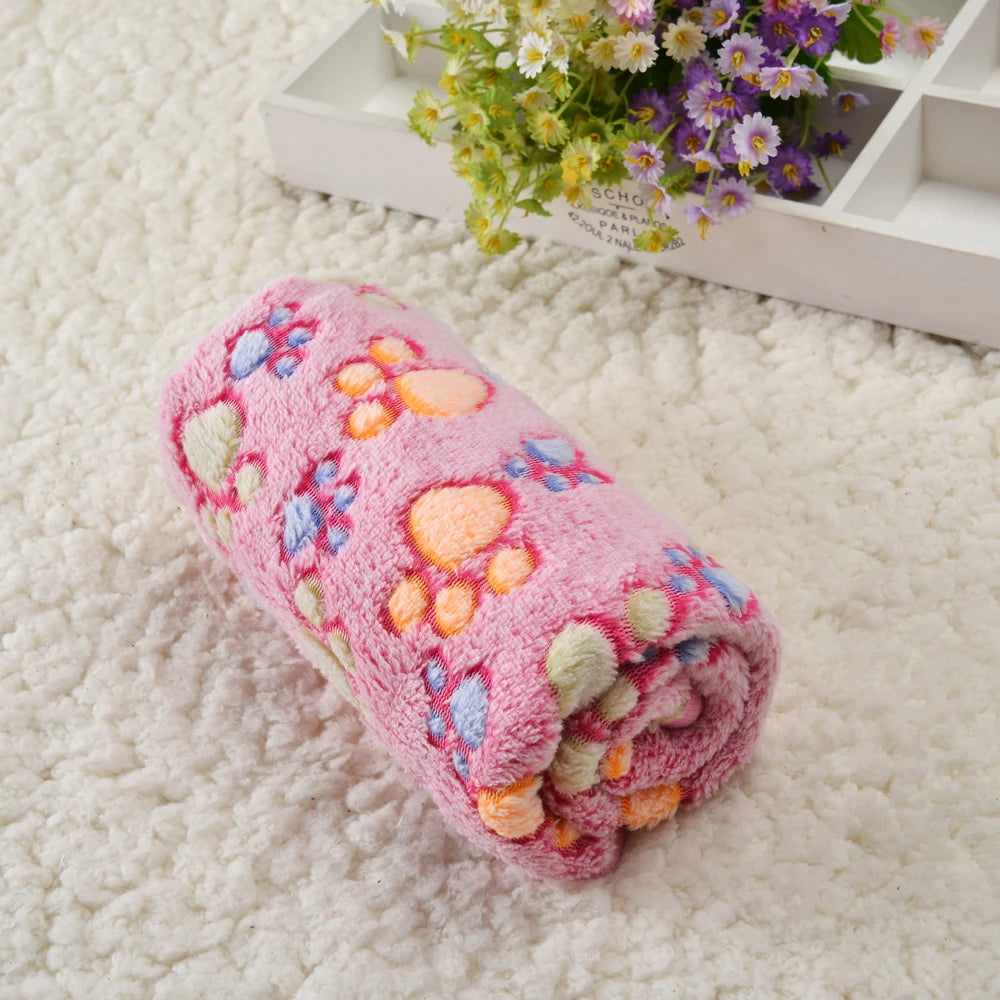 Fluffy Soft Blanket Cartoon Dog Paw Print Pet Sleeping Bed Mat
