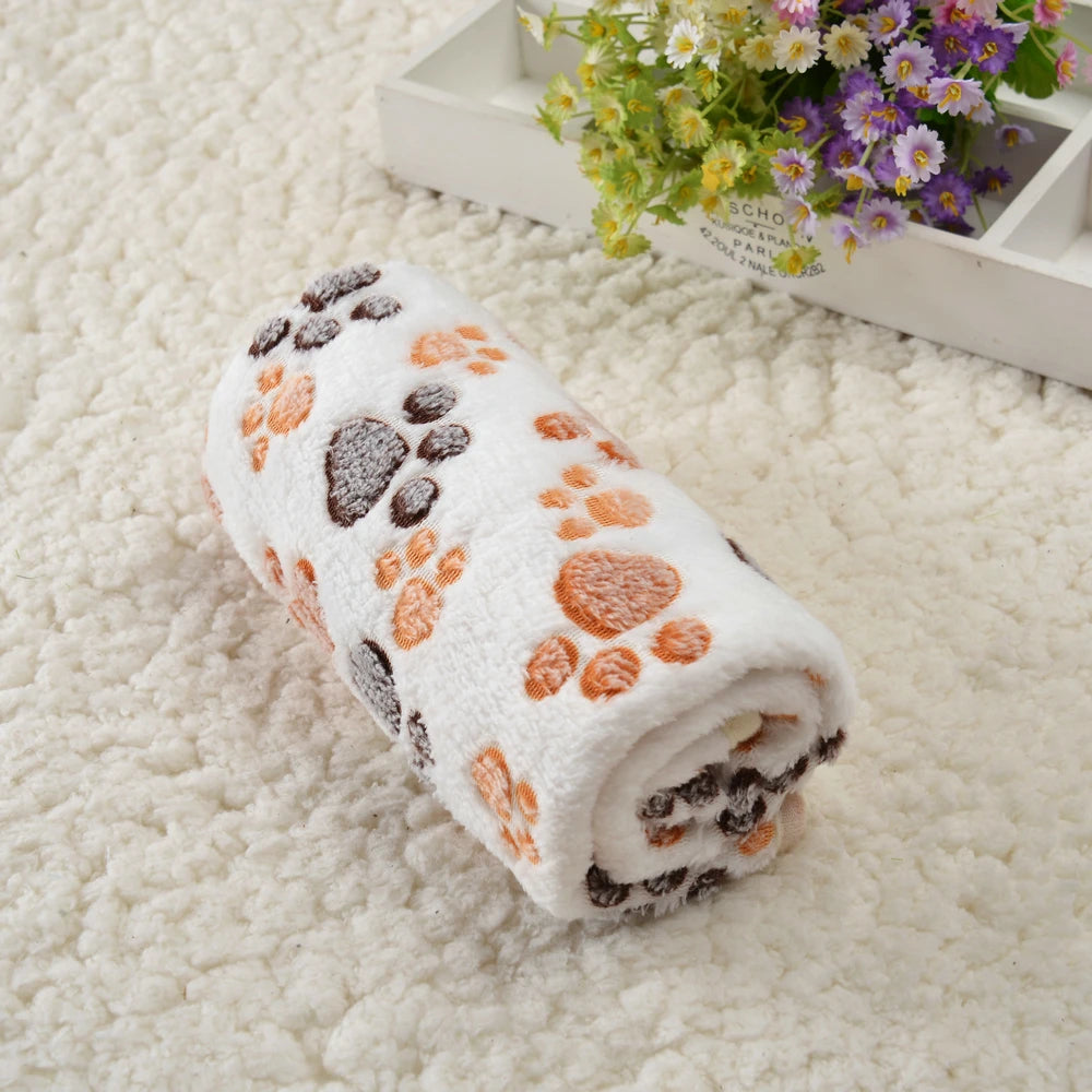 Fluffy Soft Blanket Cartoon Dog Paw Print Pet Sleeping Bed Mat