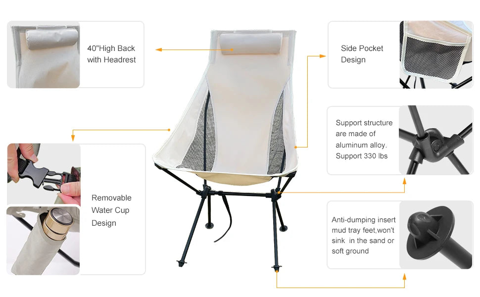 Portable Folding Camping Chair with Headrest