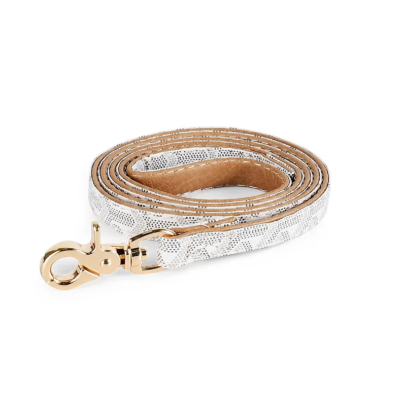 soft leather pet collar and leash set