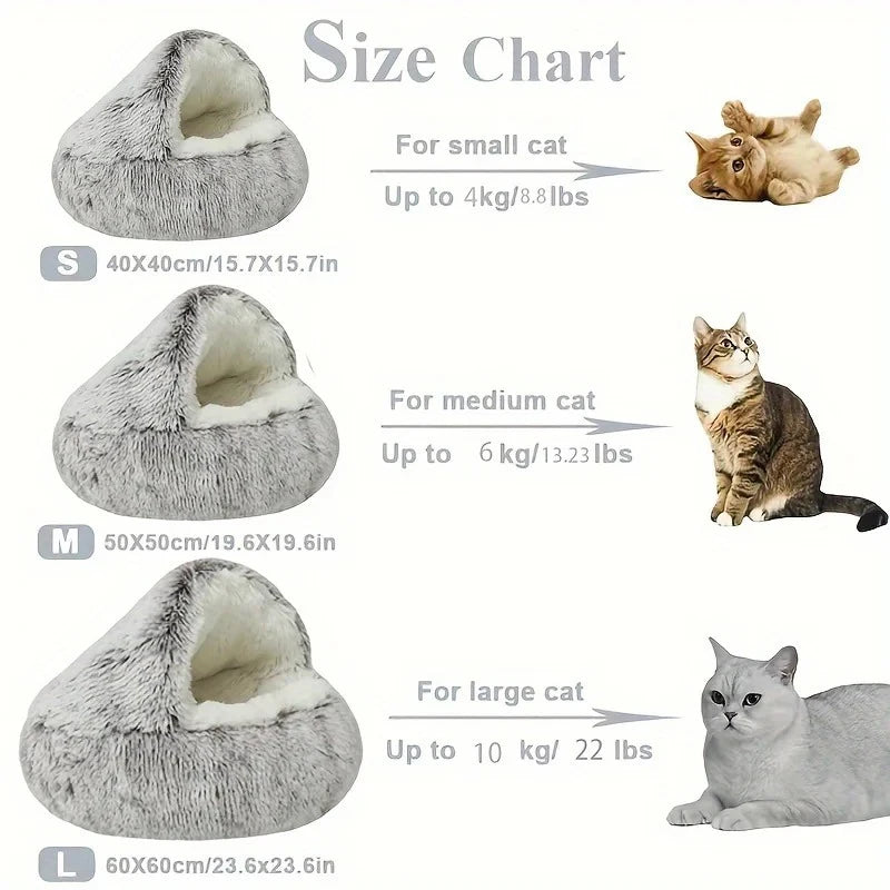 Plush Round Cushion House 2 In 1 Warm Cat Basket Bed