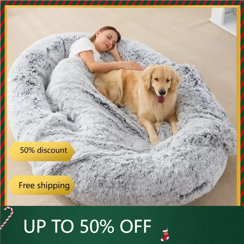 Human-Sized Bean Bag with Washable Fur Cover