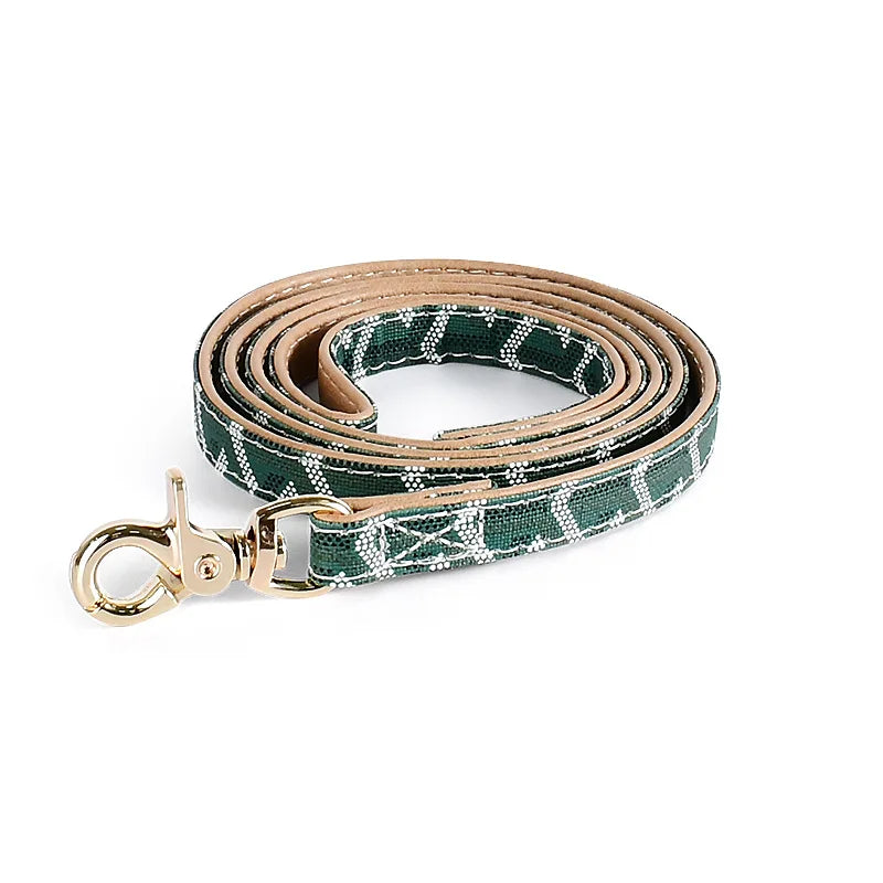 soft leather pet collar and leash set