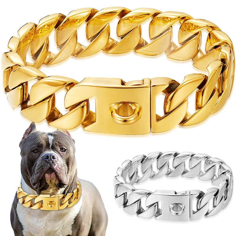 32mm Wide Gold  Dog Chain Collars