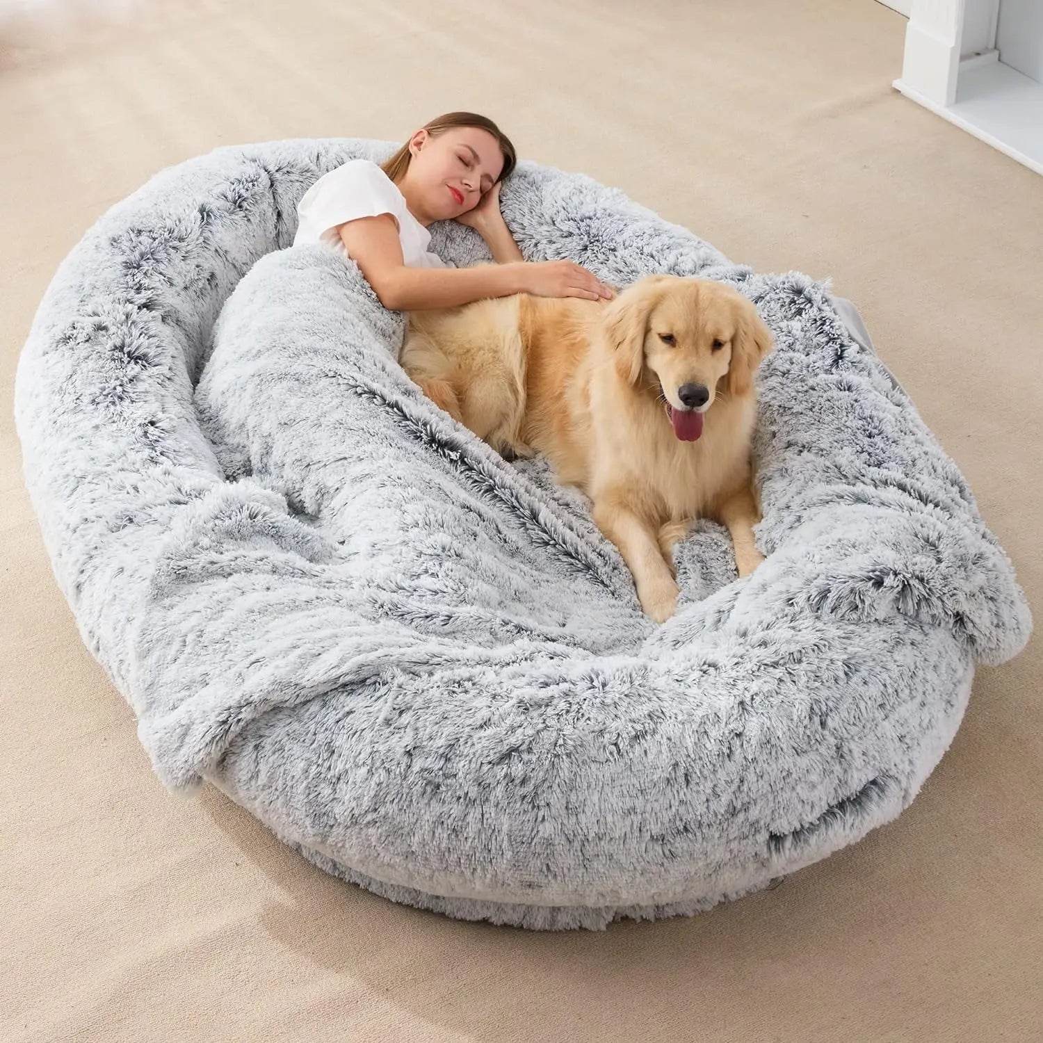 Human-Sized Bean Bag with Washable Fur Cover