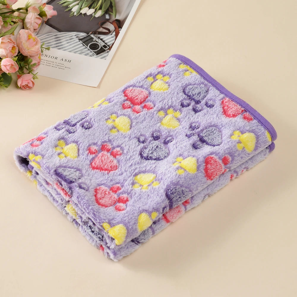 Fluffy Soft Blanket Cartoon Dog Paw Print Pet Sleeping Bed Mat