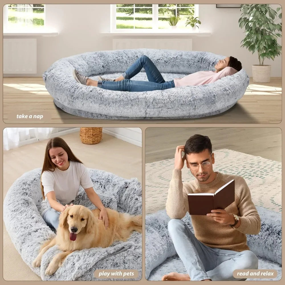 Human-Sized Bean Bag with Washable Fur Cover