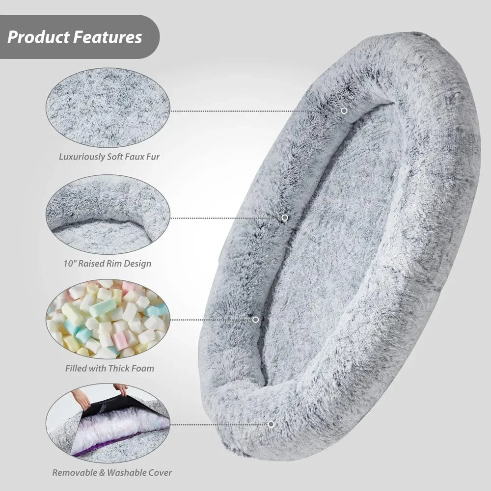 Human-Sized Bean Bag with Washable Fur Cover