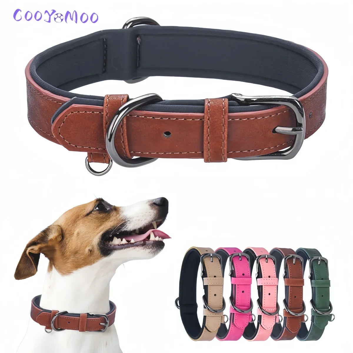 Adjustable Soft Padded leather Dog Collars