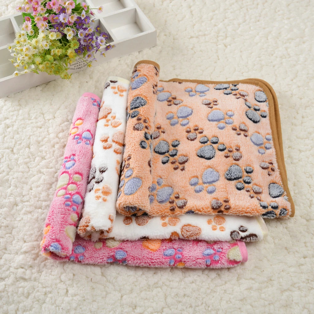 Fluffy Soft Blanket Cartoon Dog Paw Print Pet Sleeping Bed Mat