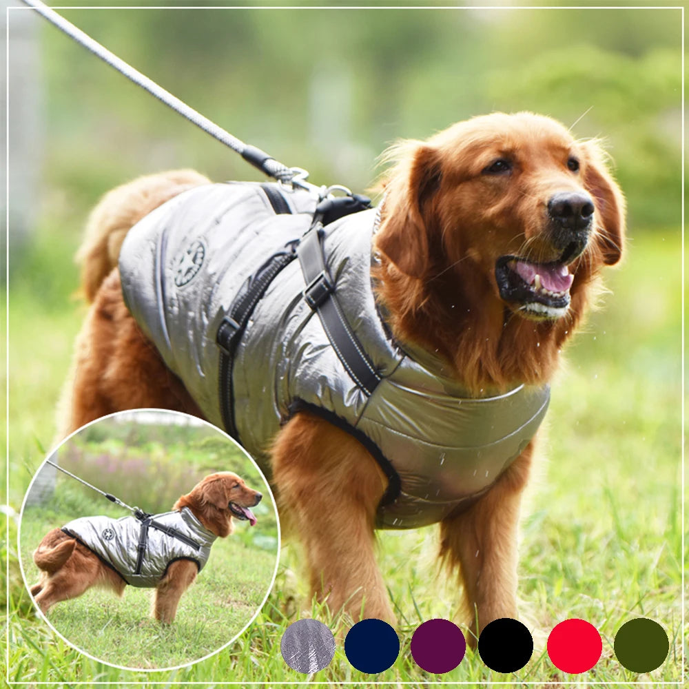 Dog Jacket With Harness Winter Warm Dog Clothes Waterproof