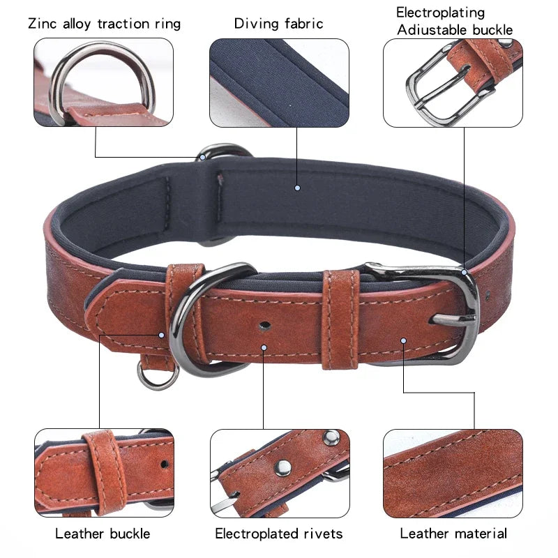 Adjustable Soft Padded leather Dog Collars