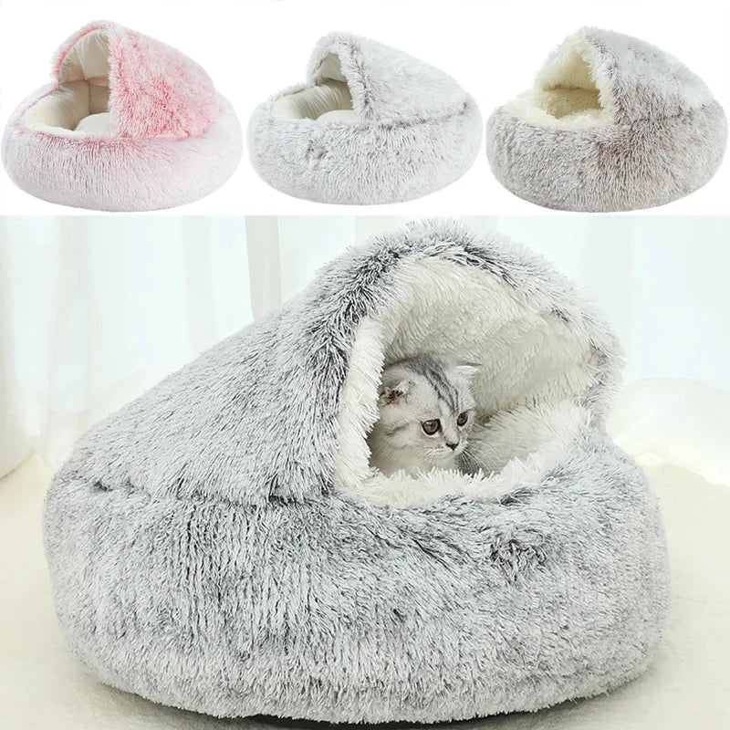 Plush Round Cushion House 2 In 1 Warm Cat Basket Bed
