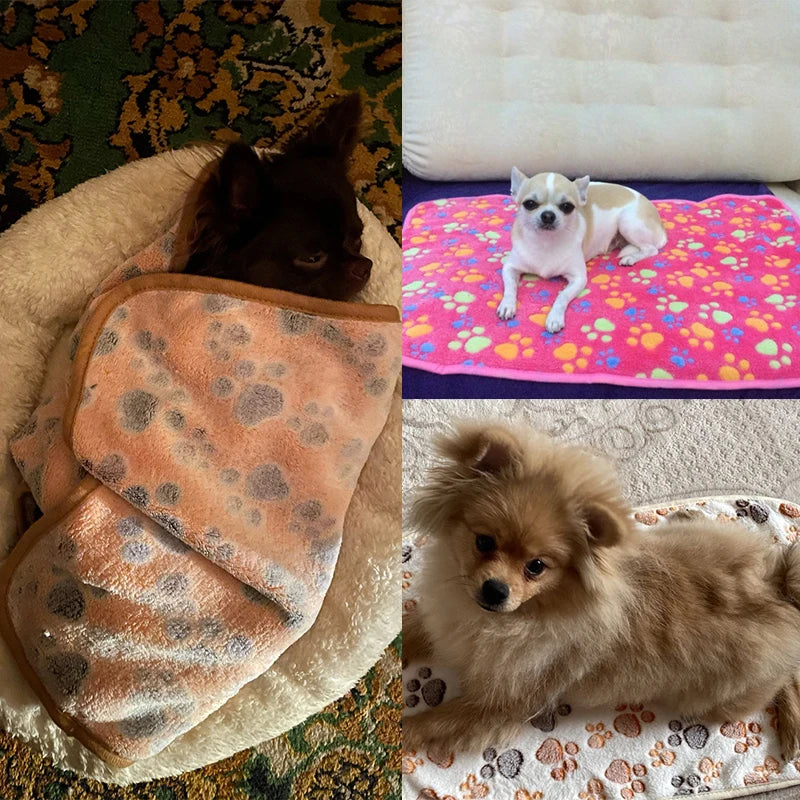 Fluffy Soft Blanket Cartoon Dog Paw Print Pet Sleeping Bed Mat