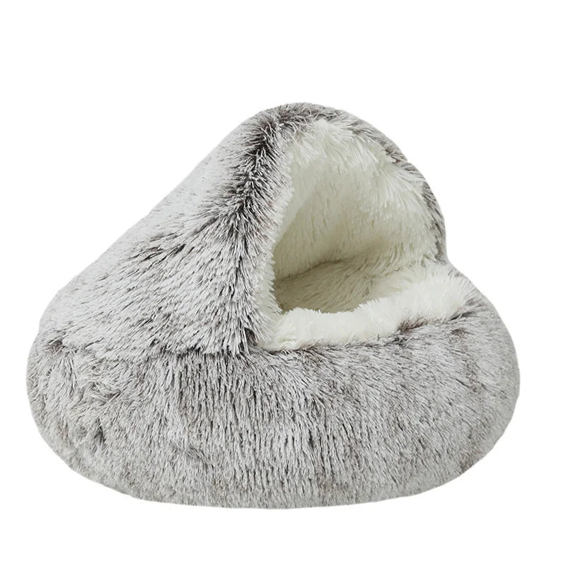 Plush Round Cushion House 2 In 1 Warm Cat Basket Bed